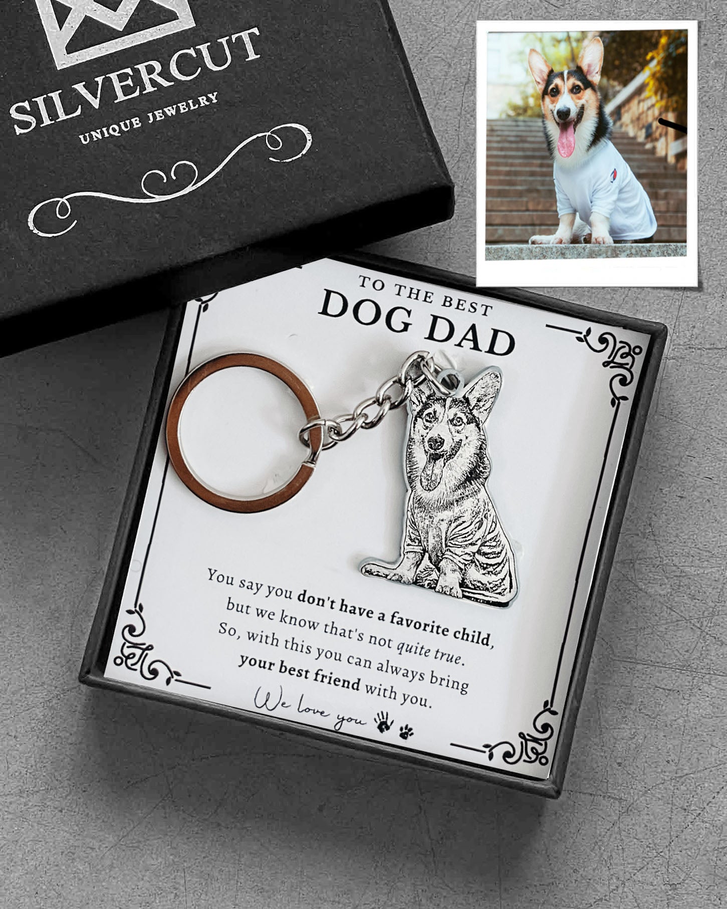 Silvercut® Black Medallion Dog Keychain With Custom Engraved Photo