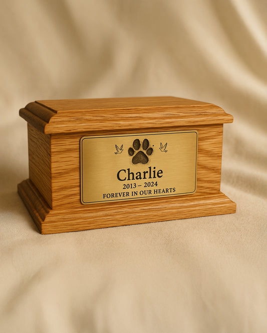 Dove Pawprint Oak Pet Urn