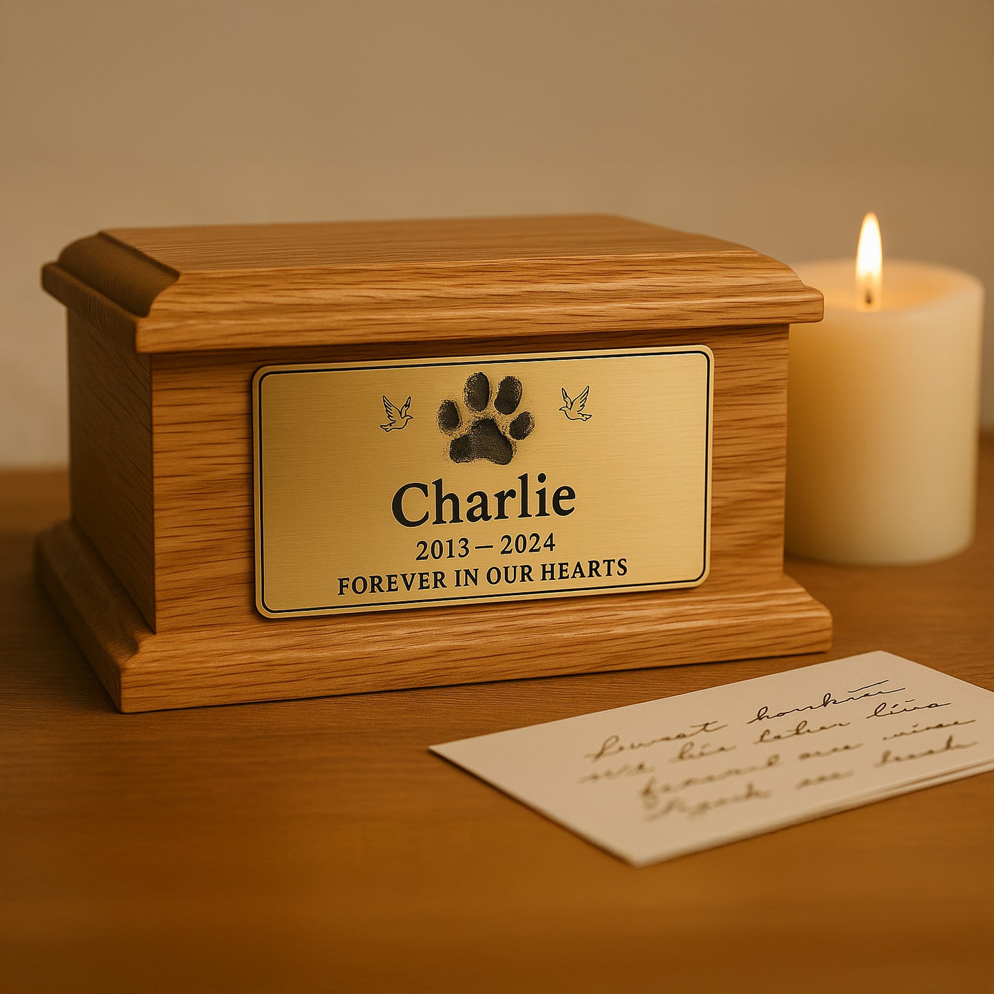 Dove Pawprint Oak Pet Urn