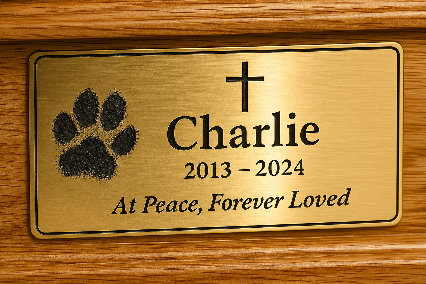Cross Pawprint Oak Pet Urn