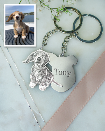 Silvercut Life Like Dog Keychain With Custom Engraved Photo