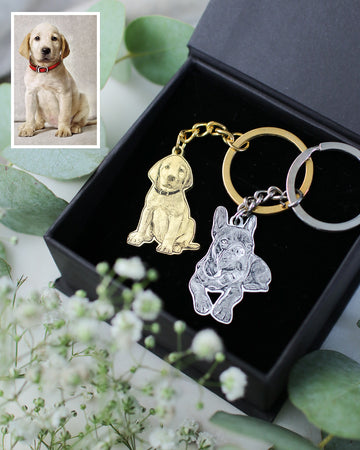 Silvercut® Life-Like Dog Keychain With Custom Engraved Photo